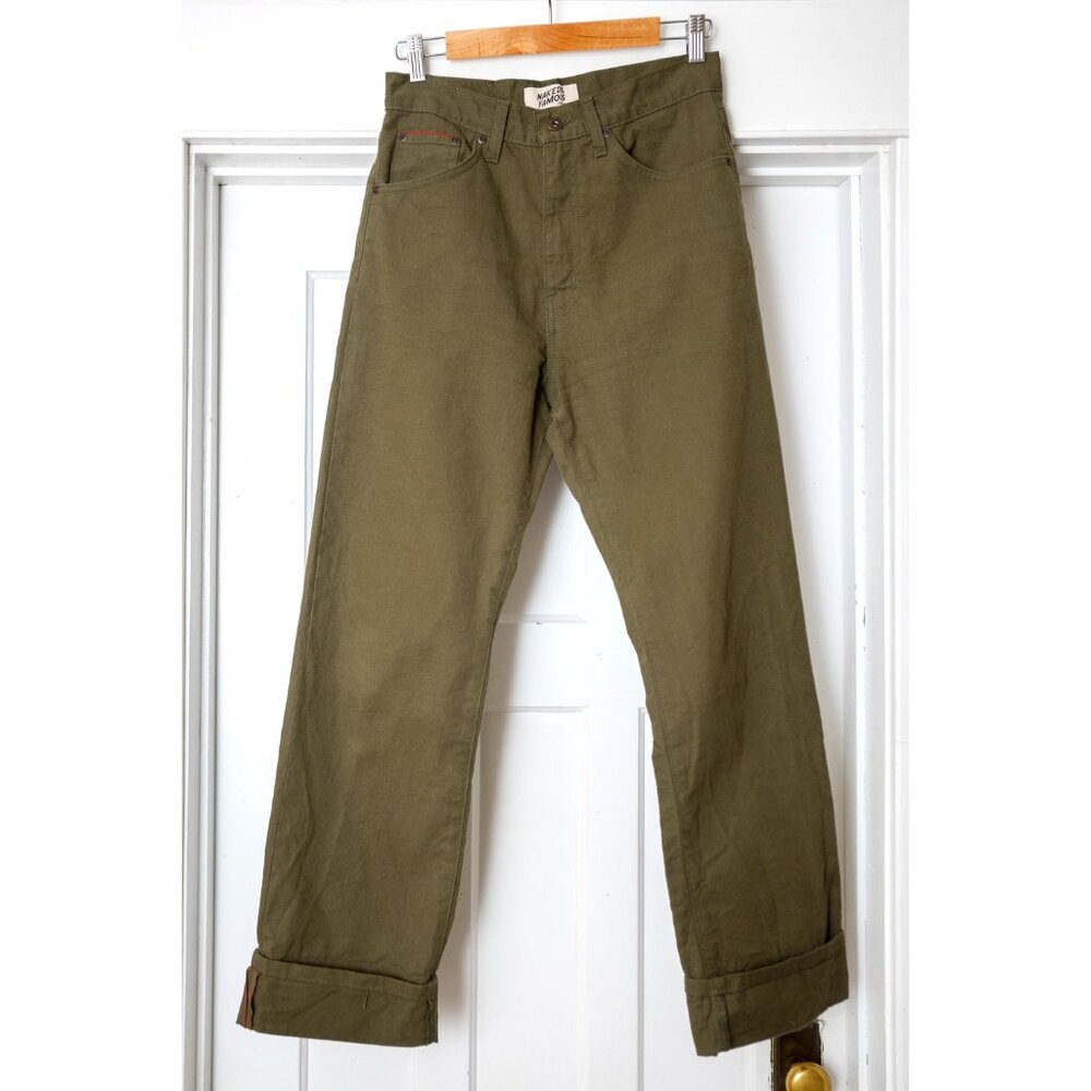 Naked & Famous Army Green Duck Canvas Selvedge Classic Fit 27